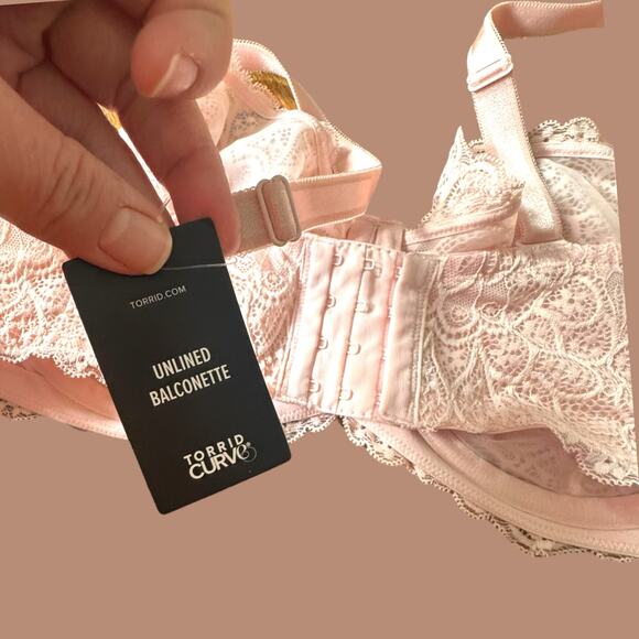 Torrid Curve Unlined Balconette Bra Pink Lotus Lace Underwire Sexy 38 DDD NEW - Picture 10 of 16